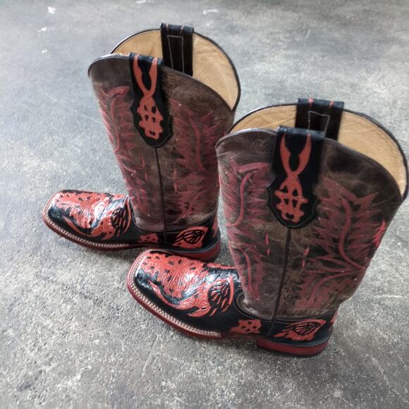 New Ferrini Western Boots Womens 10 B Black Burnt Orange Stingray Italy - Picture 3 of 7